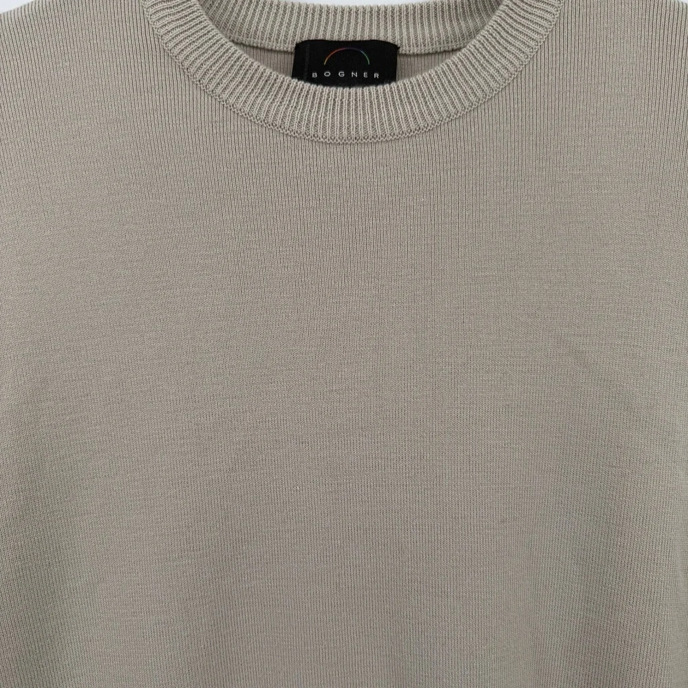 Bogner Men's L Crewneck Wool Blend Sweater Beige Knit Long Sleeve Italian‎ Yarn